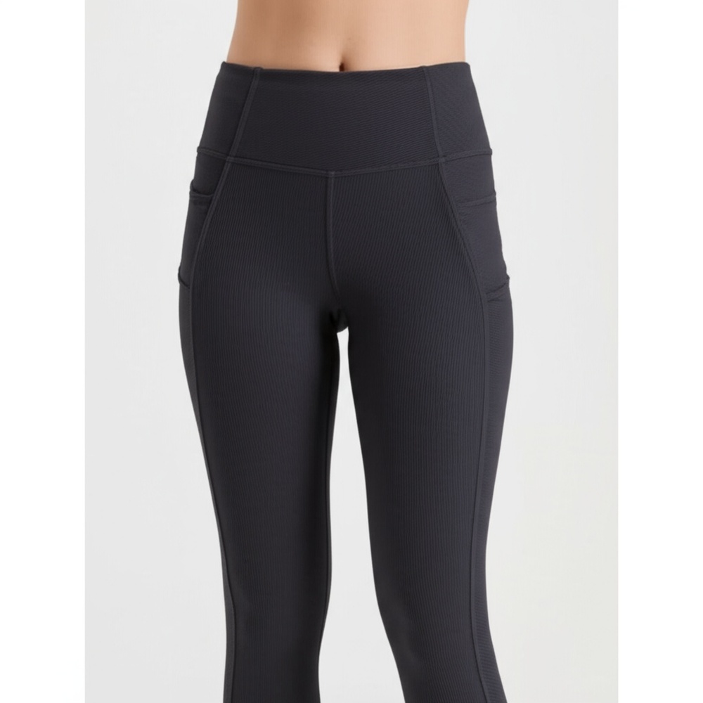 Zella Leggings Womens Size S Dark Gray High Waisted Ribbed Pockets Athleisure Yo
